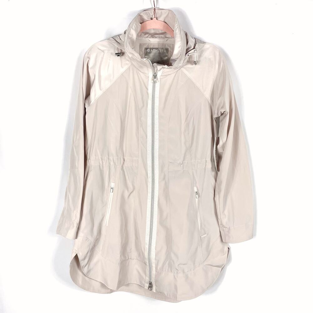 Athleta Drip Drop Jacket Pink Full Zip Hooded Water Repellent Rain Coat‎ Sz XS - Picture 3 of 11